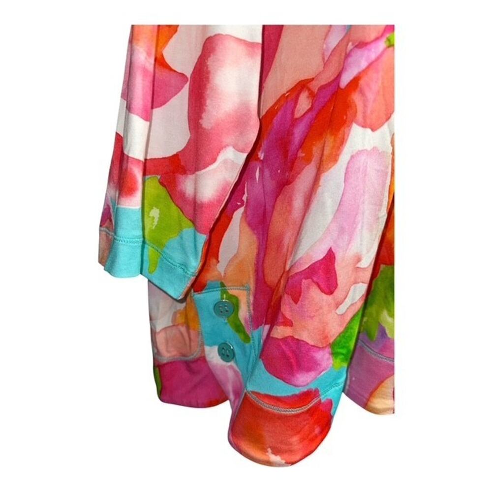 Ali Miles 1X Top Pink Blue Floral Colorful Art Pullover Soft Stretch 3/4 Sleeves - Picture 4 of 6